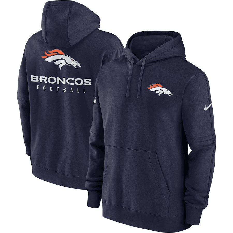 Men's Denver Broncos Navy Sideline Club Fleece Pullover Hoodie Men's Denver Broncos Navy Sideline Club Fleece Pullover Hoodie